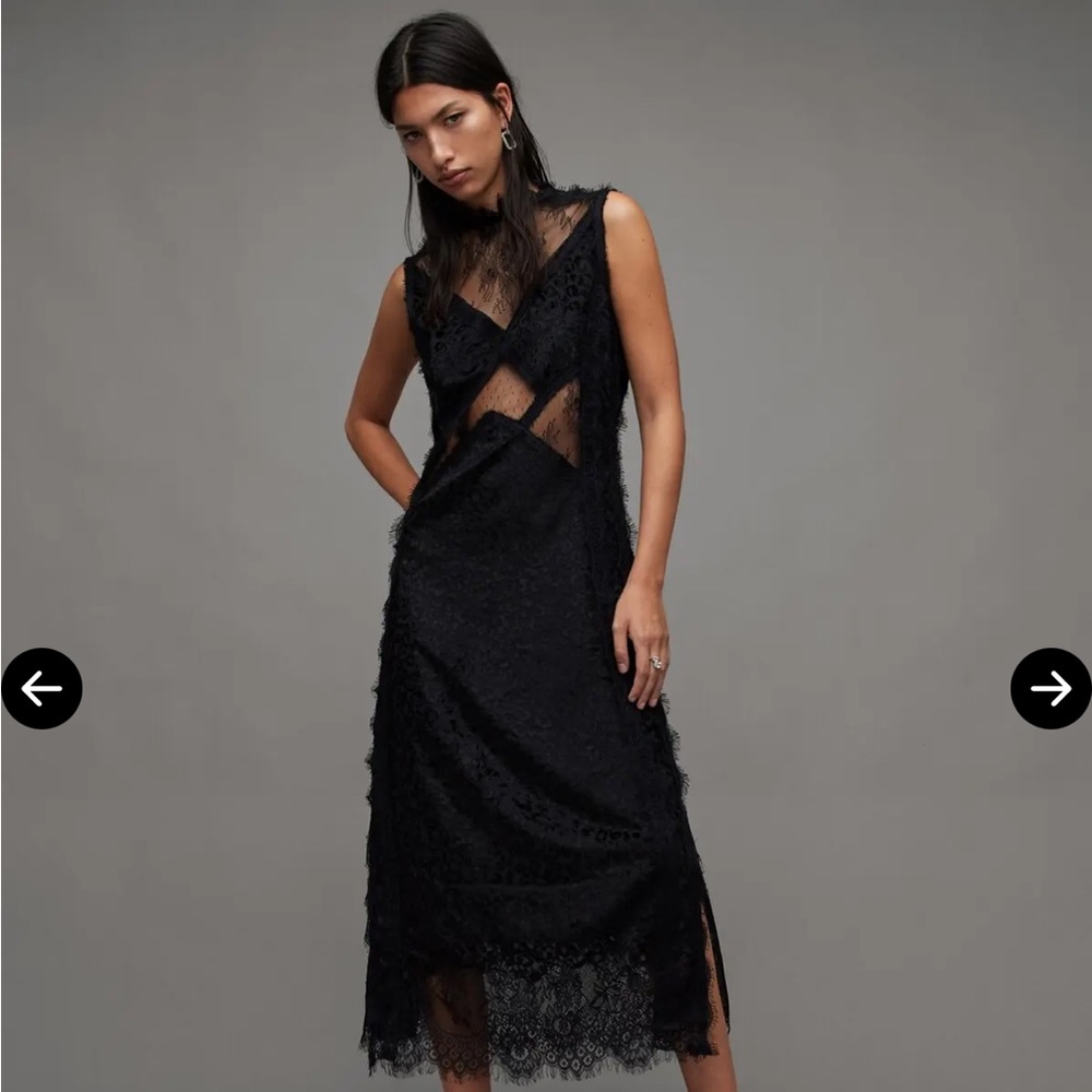 AllSaints Black Lace-Overlay Midi Dress - Picture 5 of 10
